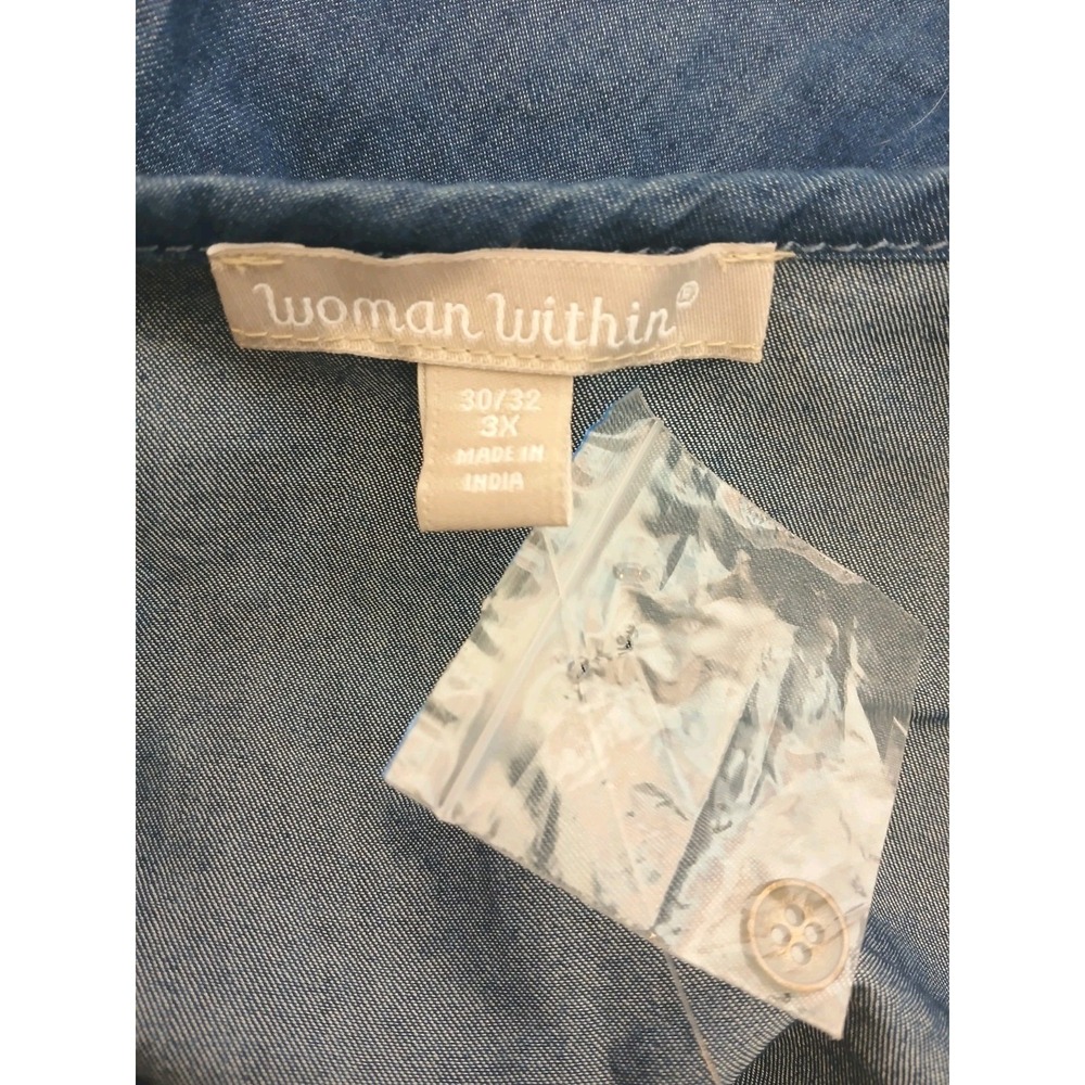 NEW Woman Within Maternity Jean Shirt Blouse Embroidered 100% Cotton SZ 3X  D142 - Picture 2 of 8